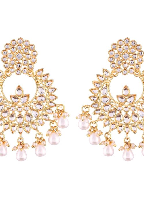 Traditional Gold Plated Chandbali Earrings Encased With Faux Kundans