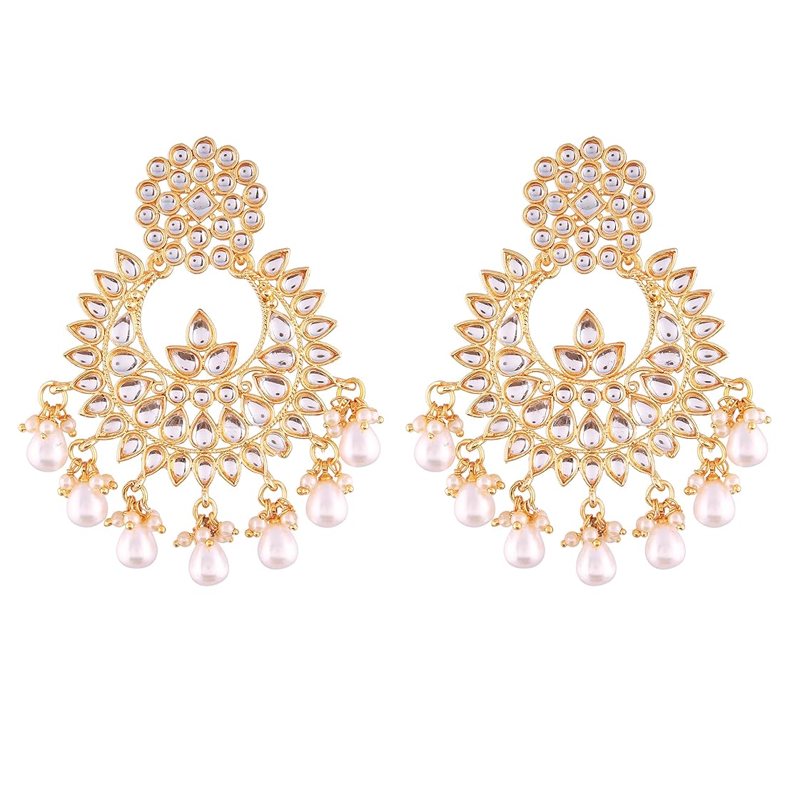 Traditional Gold Plated Chandbali Earrings Encased With Faux Kundans