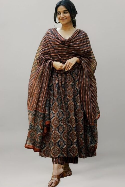 Printed A-Line Kurta Pant With Dupatta